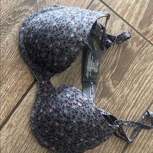 Cabernet Gray Floral Push-Up Bra with Purple & Pink Accents